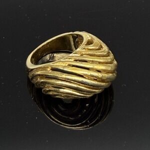 Vintage 18K Gold Electroplate Wide Chunky Dome Ribbed Statement Ring Size 7